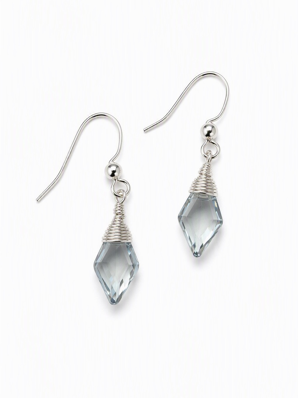 Silver and light blue glass earrings